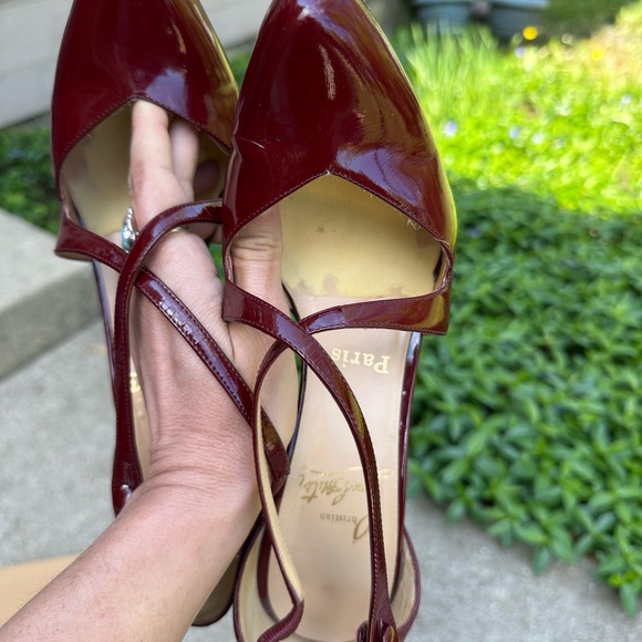 Christian Louboutin TRICLO 100 Patent Heel Red WINE Burgundy Heels - Picture 14 of 16